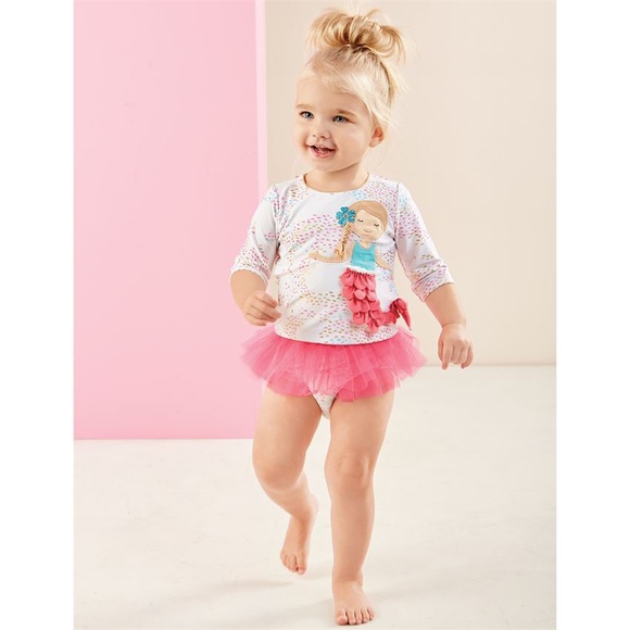 NWT Girls SPF 50+ Mermaid Rash Guard Set